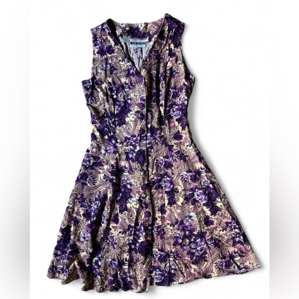 Cottagecore Joni Blair Purple Floral Spring Midi Dress With A Tie Back Detail
